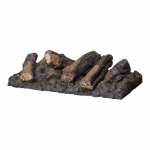 Realistic decorative fireplace log set with various sizes of faux logs, featuring a dark, textured base for a natural wood-like appearance. Ideal for enhancing the ambiance of electric or gas fireplaces.