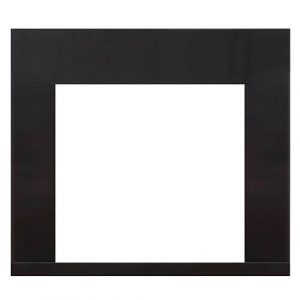 Black fireplace mantel with a rectangular opening for an insert or decorative display.