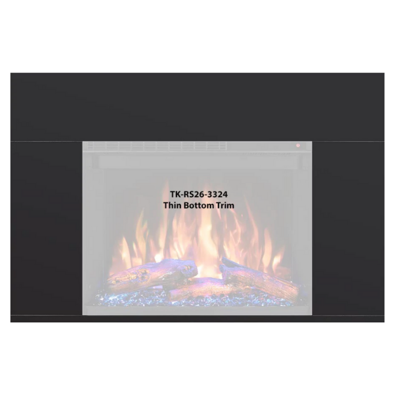 Thin bottom trim for TK-RS26-3324 electric fireplace, featuring realistic flames and glowing logs.