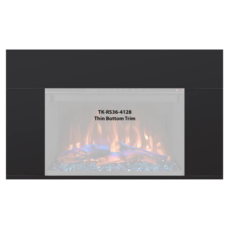 Thin bottom trim for electric fireplace model TK-RS36-4128, featuring realistic flames and glowing embers.