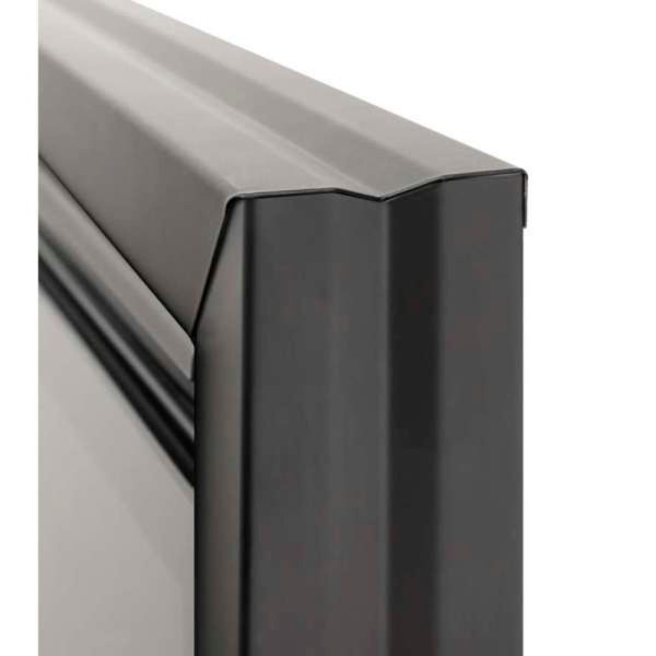 Close-up of a sleek, modern metal frame corner, showcasing a sharp design and durable finish, ideal for contemporary architecture.