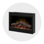Electric fireplace with realistic flame effect and log display, set in a modern black frame.