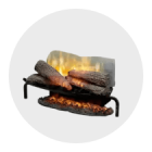 Realistic electric fireplace with glowing logs and flames, designed for home decor.