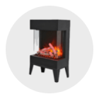 Modern electric fireplace with a sleek black design and realistic flame effect, providing warmth and ambiance for any room.