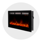 Wall-mounted electric fireplace with realistic flame effect and modern design.
