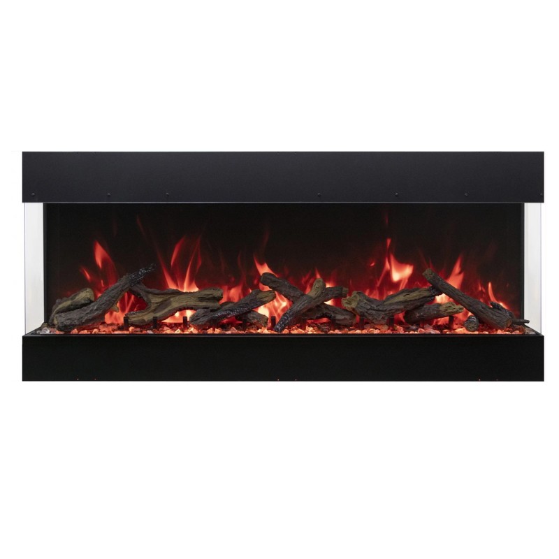 Modern electric fireplace with realistic flame effect and decorative logs, designed for stylish home heating.