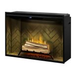 Electric fireplace with realistic flame effect, featuring a log set and a modern black frame, designed for indoor use.