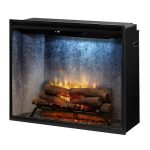Electric fireplace with realistic flame effect and log display, designed for modern home decor.