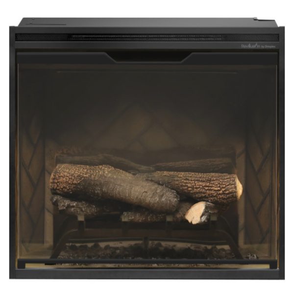 Modern electric fireplace with realistic logs and a sleek black frame, designed for efficient heating and aesthetic appeal.