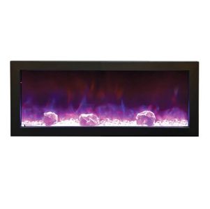 Modern electric fireplace with realistic flame effects and crystal embellishments, designed for wall mounting, enhancing interior decor.