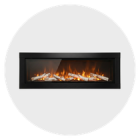 Modern wall-mounted electric fireplace with realistic flame effect and decorative logs.